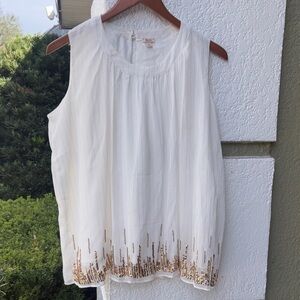 Reba White Sleeveless Blouse with Gold Detailing